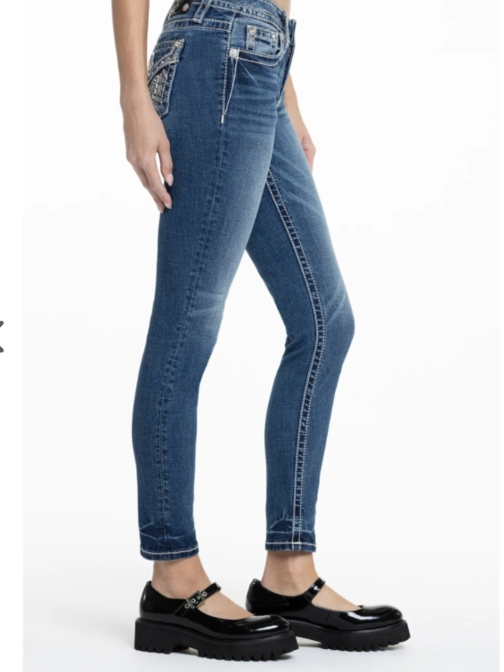 Miss Me Mid-Rise Dark Blue Embroidered Women's Jeans - 30 X 29 - Picture 13 of 14
